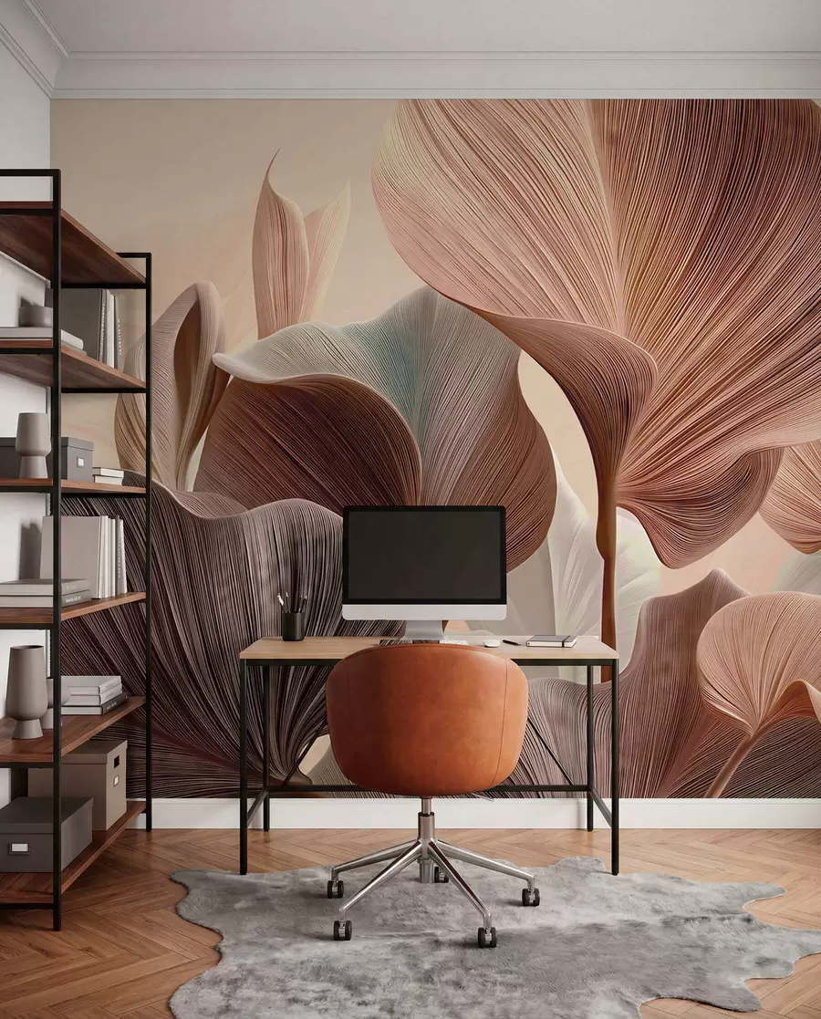Wall Mural Photo Wallpaper Elegant leaves in warm beige tones w04549v1