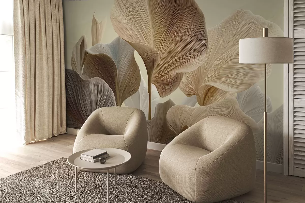 Wall Mural Photo Wallpaper Refined leaves in delicate neutral shades w04549v2
