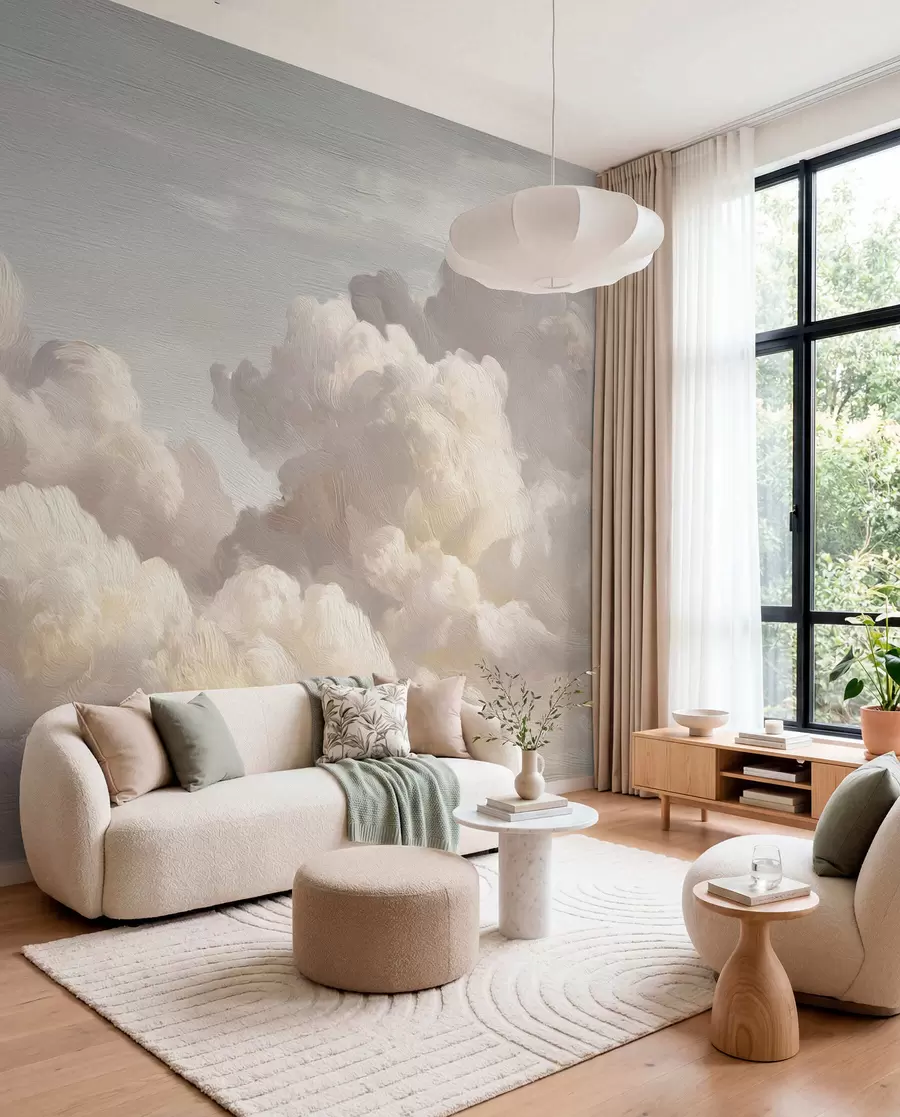 wall murals Dramatic clouds in soft textured brush strokes w04550