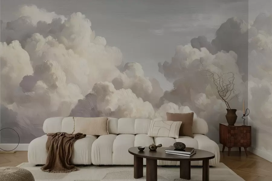 Wall Mural Photo Wallpaper Dramatic clouds in soft textured brush strokes w04550