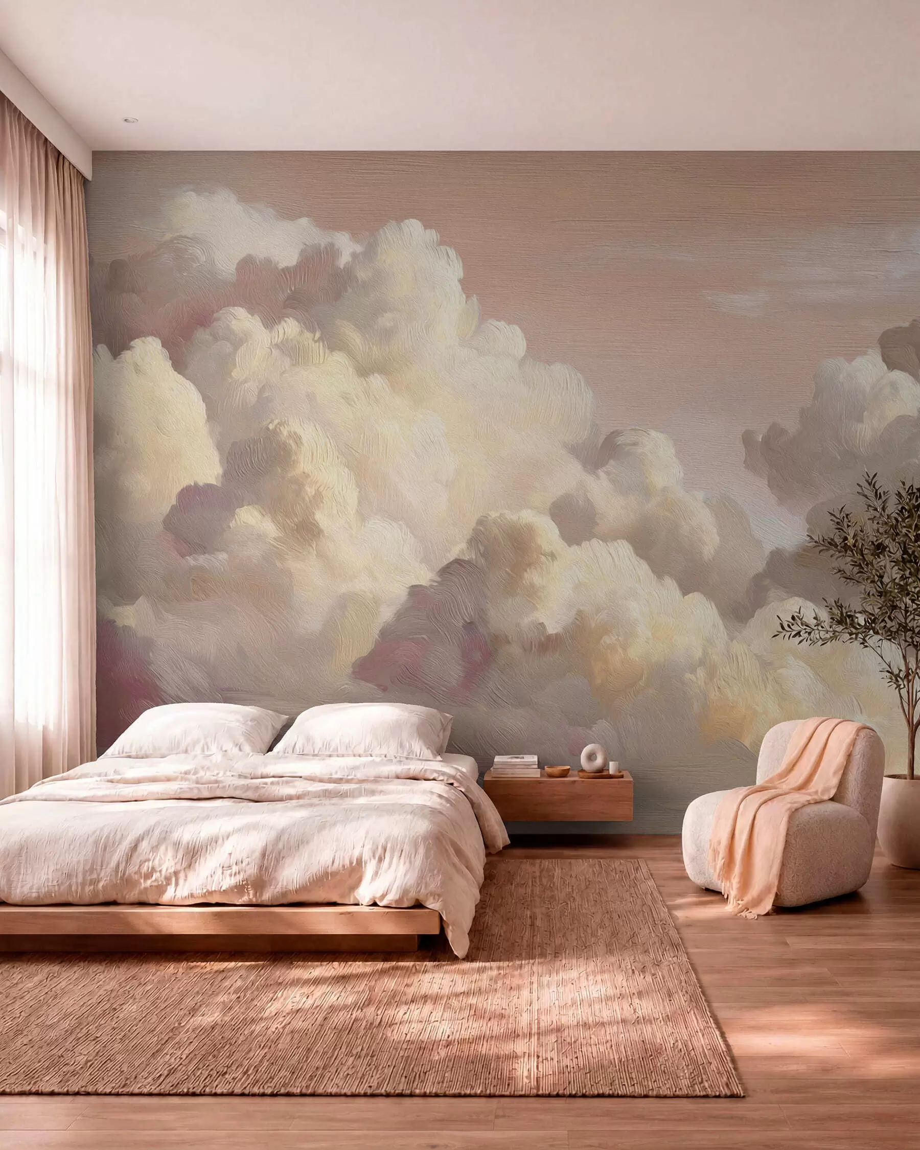 murales Nubes bañadas por una cálida luz rosa pastel w04550v1