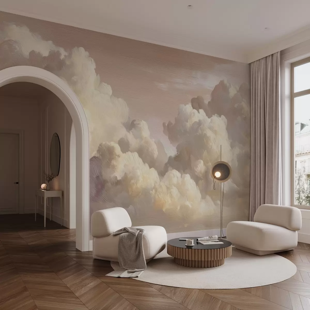 murales Nubes bañadas por una cálida luz rosa pastel w04550v1