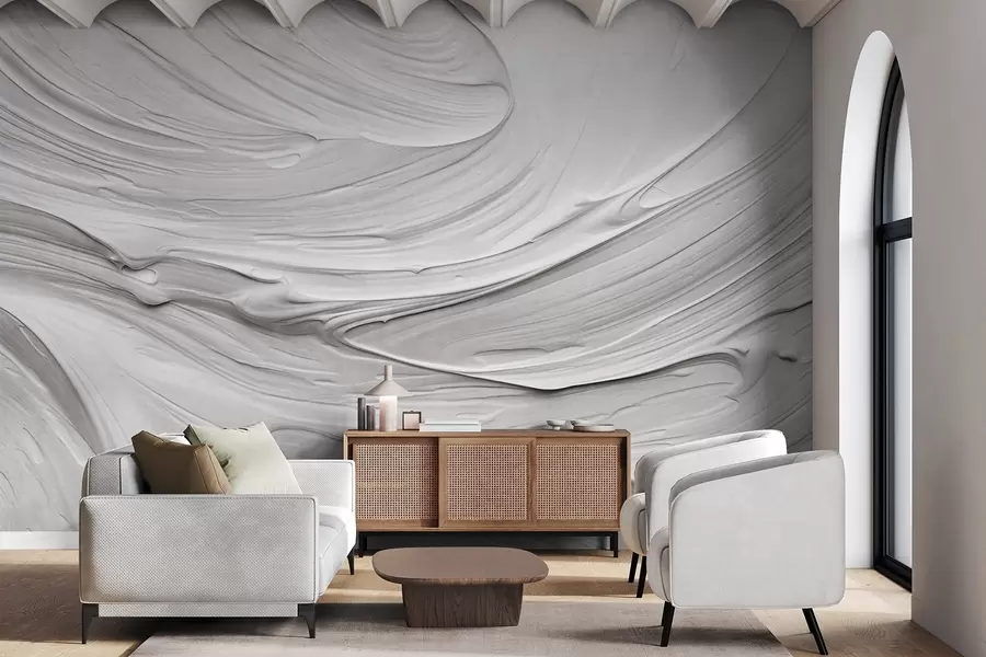 Wall Mural Photo Wallpaper Abstract textured white paint strokes imitation with a swirling pattern, neutral, minimalistic modern composition w09394