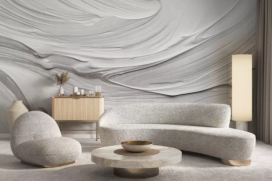 Wall Mural Photo Wallpaper Abstract textured white paint strokes imitation with a swirling pattern, neutral, minimalistic modern composition w09394