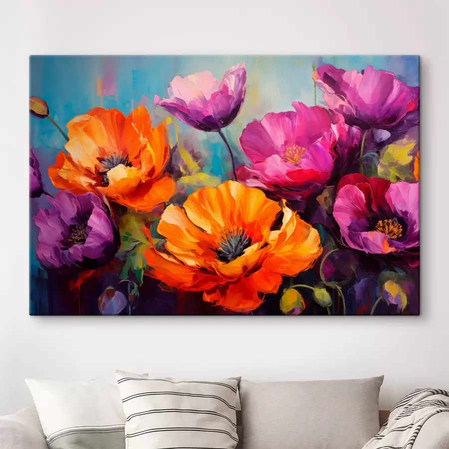 murales Amapolas brillantes en tonos morados y naranjas s45804