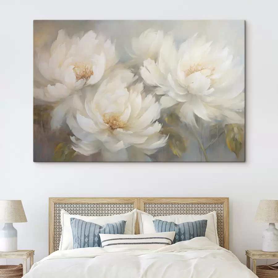 wall murals Three lush white peonies on a delicate background s45808