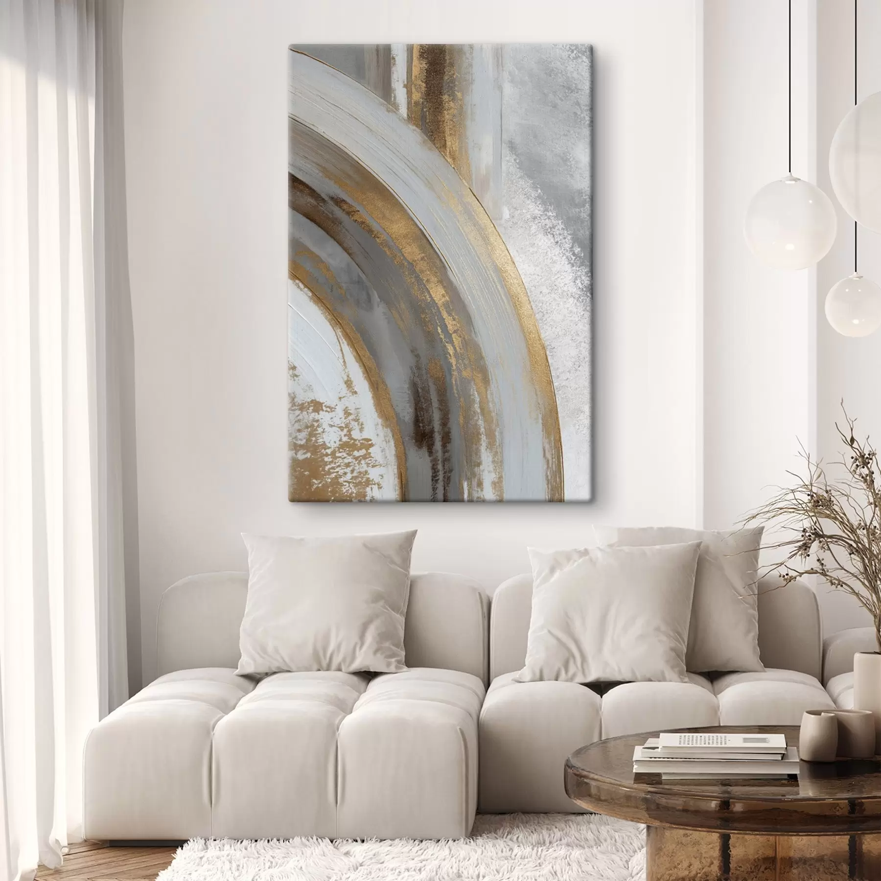 wall murals Abstract gray and yellow semicircles s45809