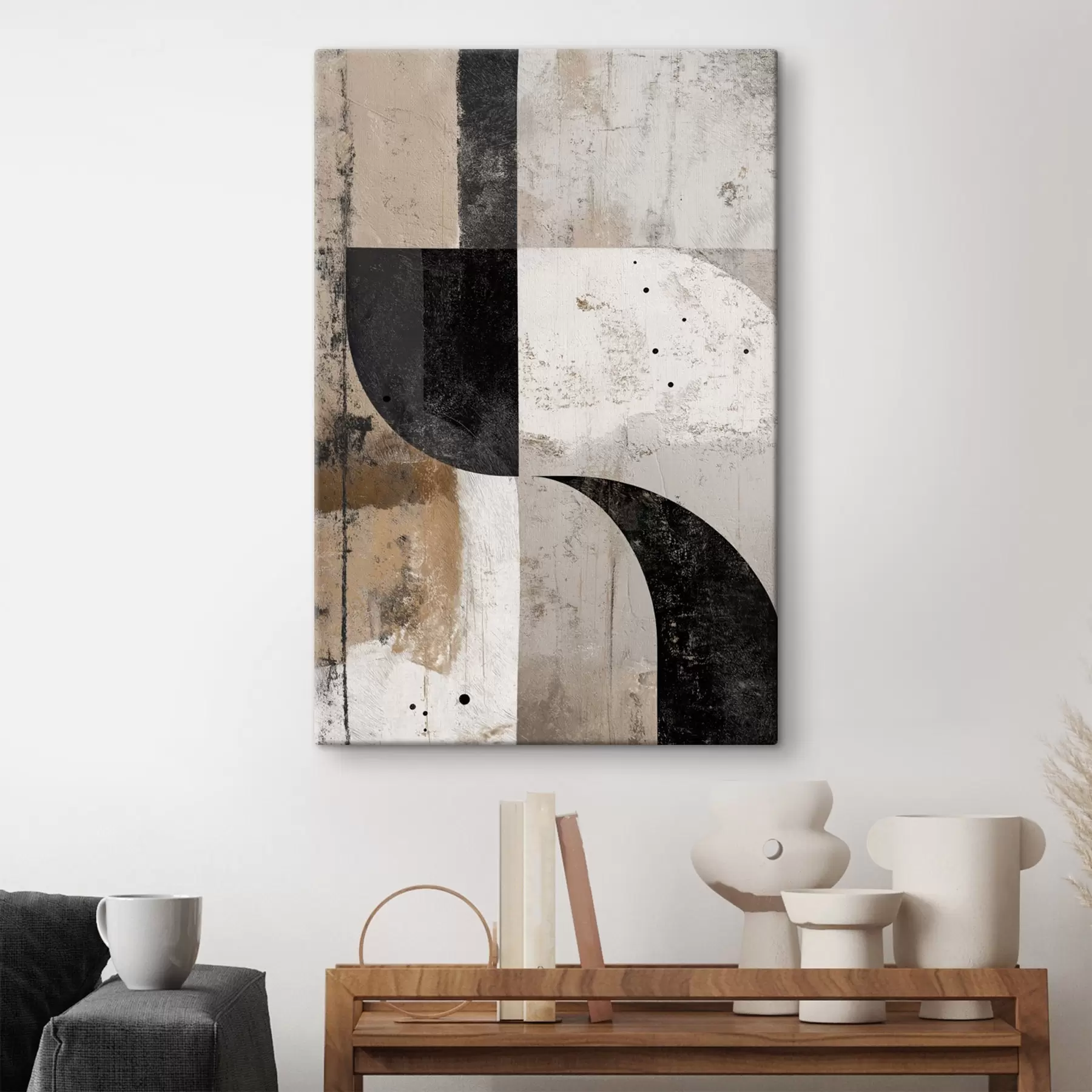 murales Formas geométricas en tonos beige y negro s45811