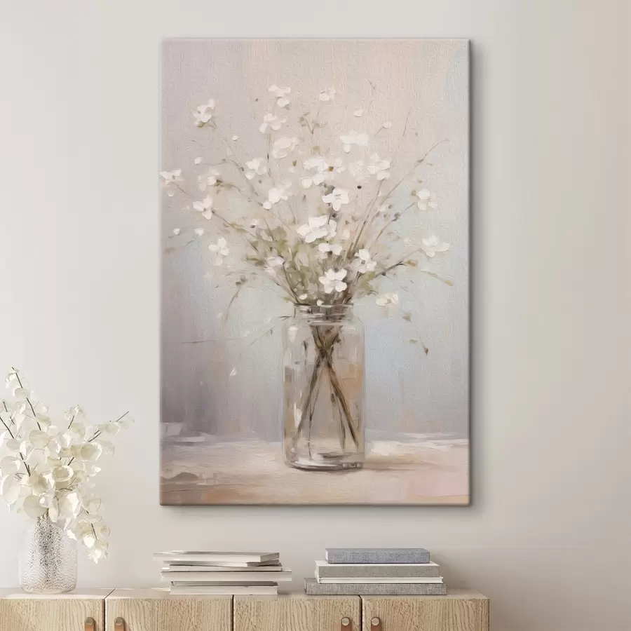 murales Un ramo de flores blancas en un jarrón de cristal transparente s45814