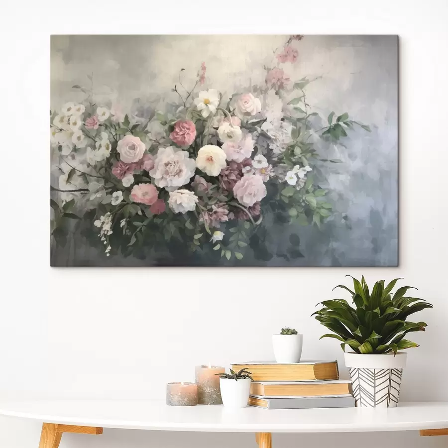 murales Un romántico ramo de flores rosas y blancas s45817