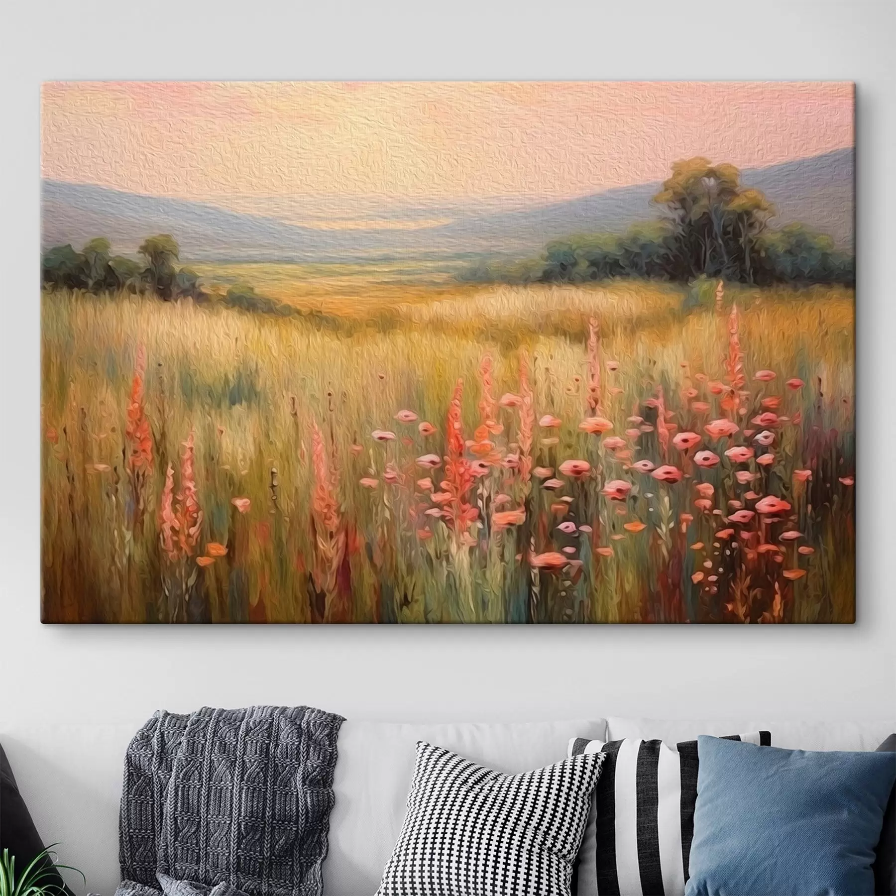 wall murals Field landscape with flowers at sunset s45818