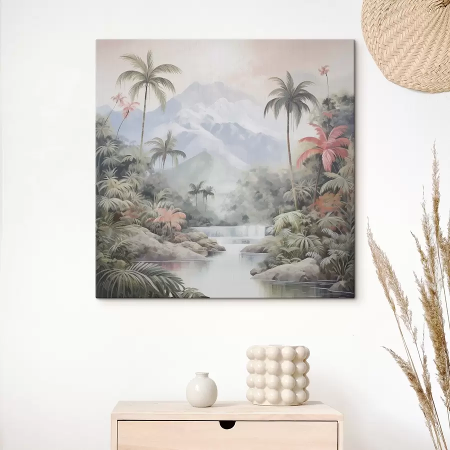 murales Río en bosque tropical frente a las montañas s45913