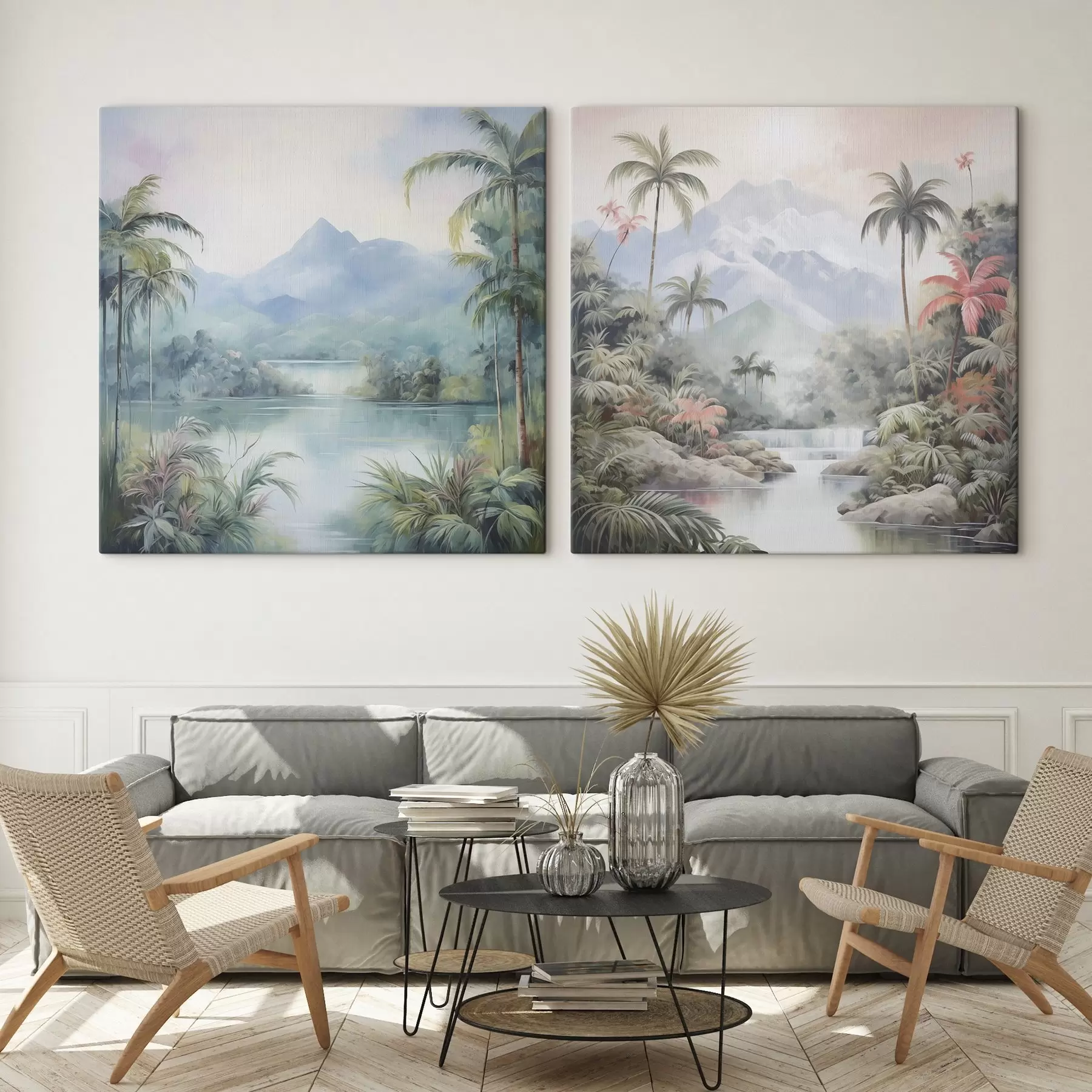 wall murals River in the jungle in front of the mountain m00751