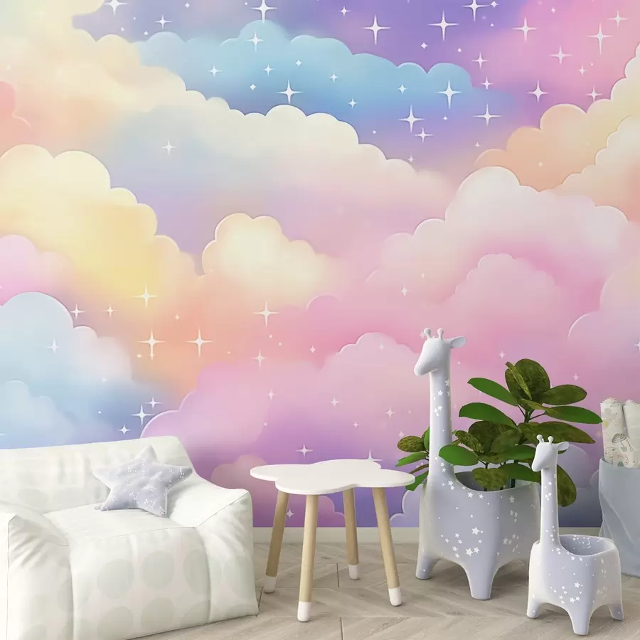 peintures murales Nuages avec étoiles w04585