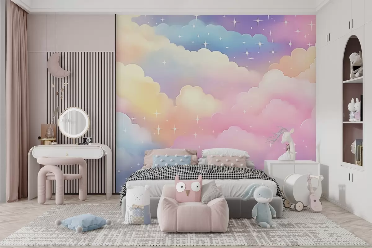 wall murals Clouds with stars w04585