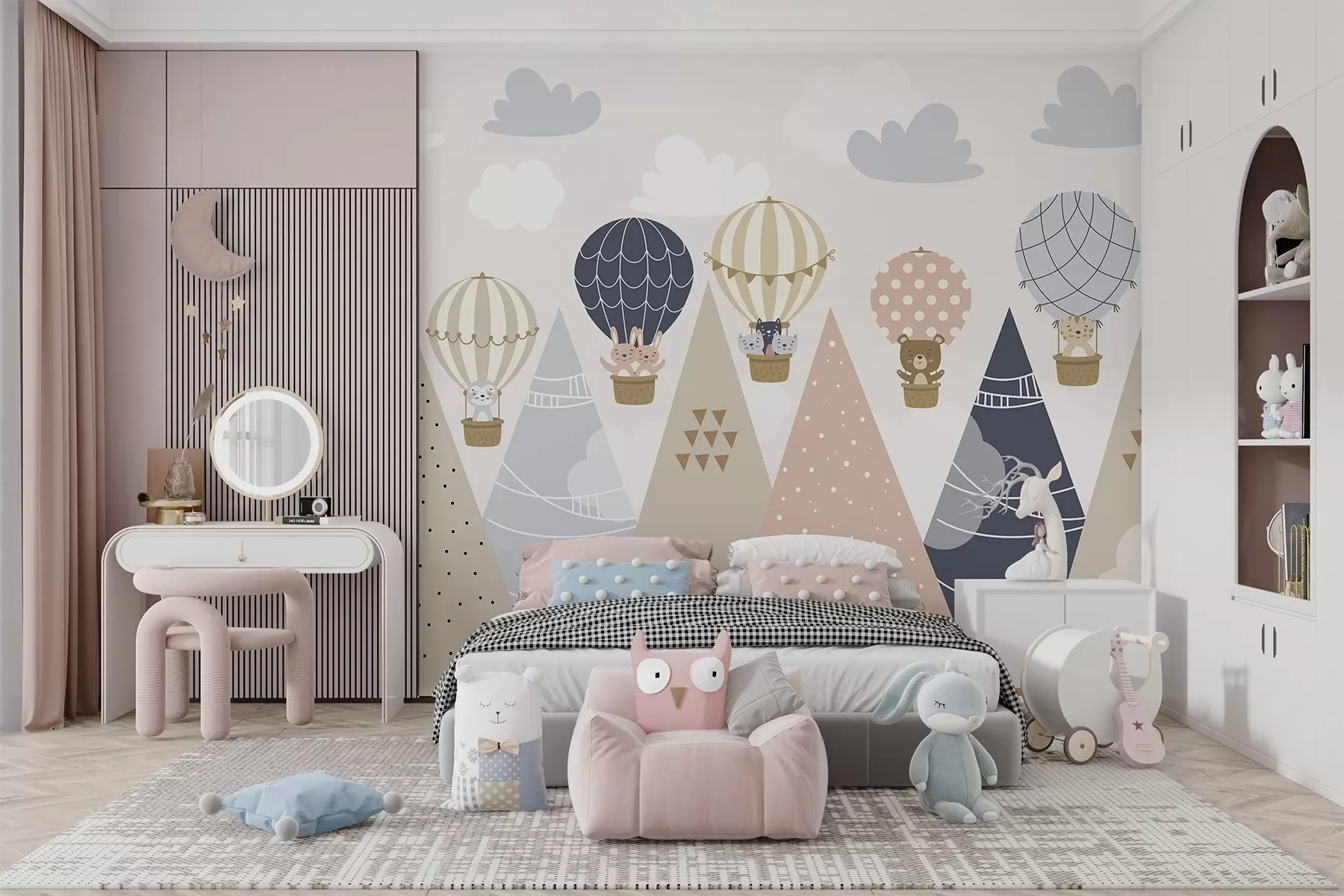 wall murals Balloons with animals above the mountains w04587
