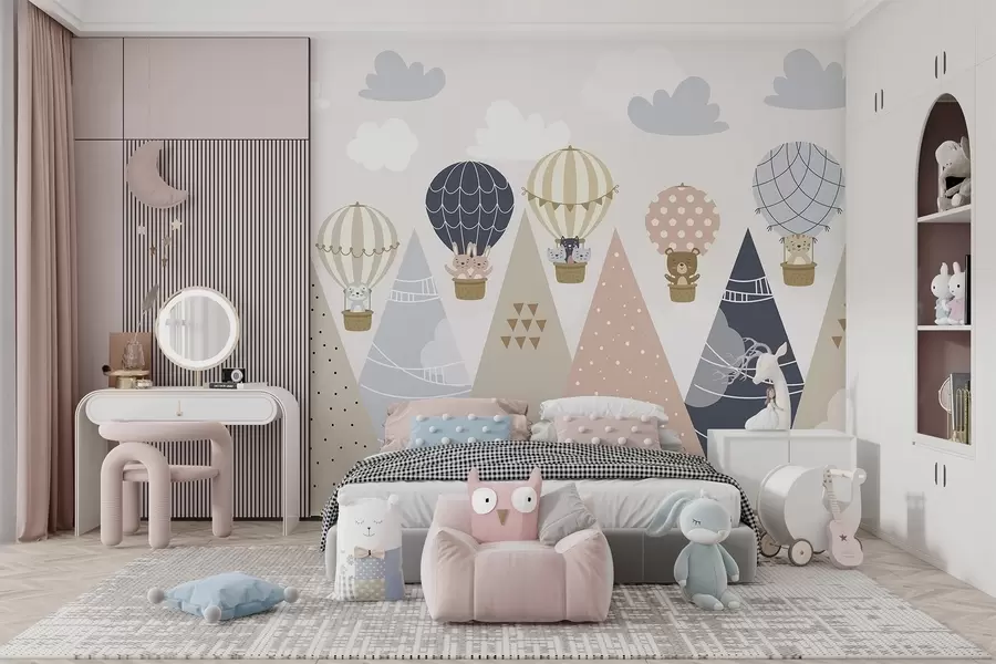 wall murals Balloons with animals above the mountains w04587