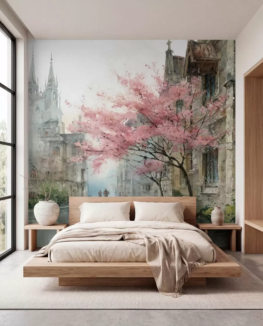 peintures murales paysage urbain de style aquarelle w04500
