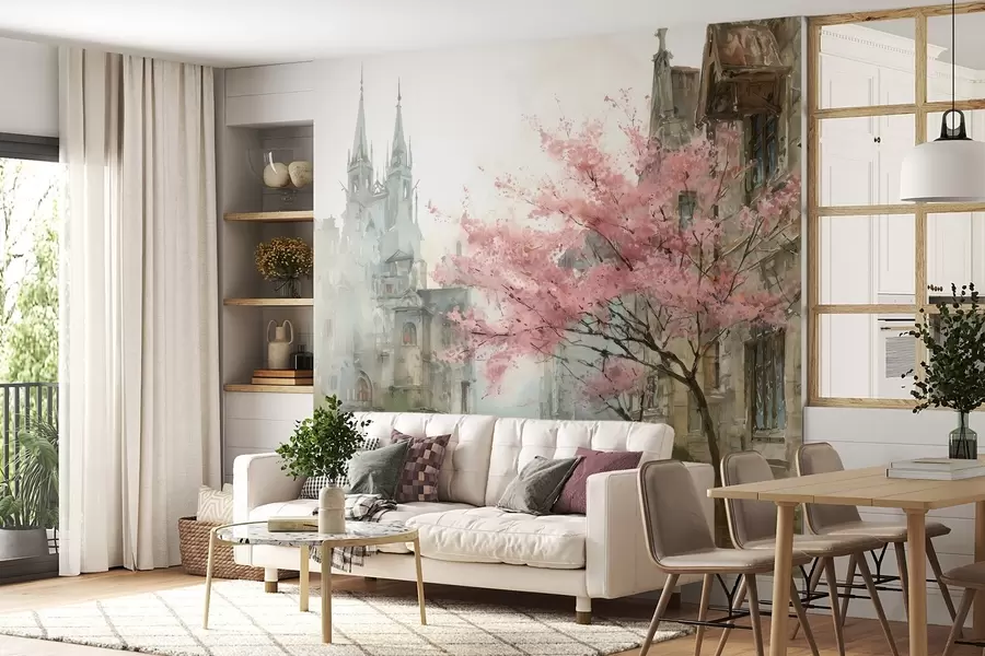 Wall Mural Photo Wallpaper watercolour-style cityscape w04500