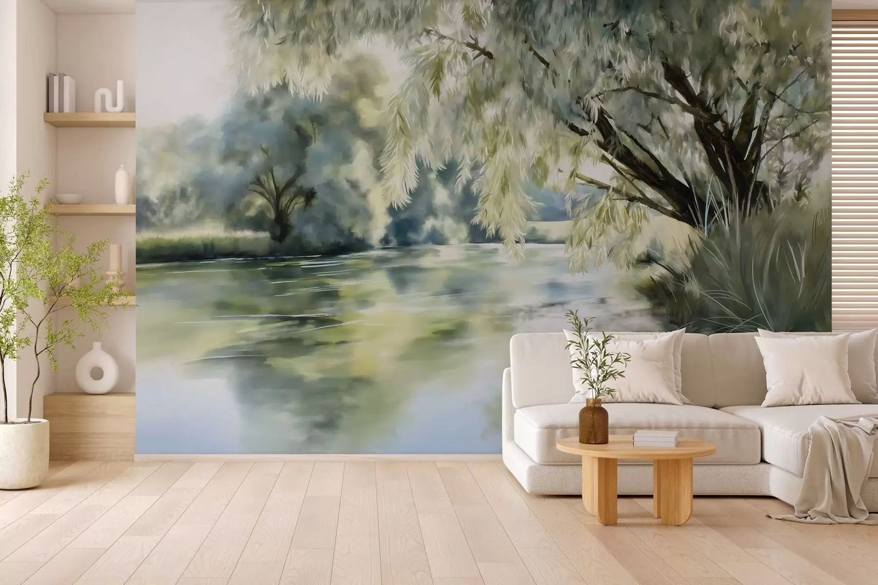 Wall Mural Photo Wallpaper watercolour-style tree above the lake w04501