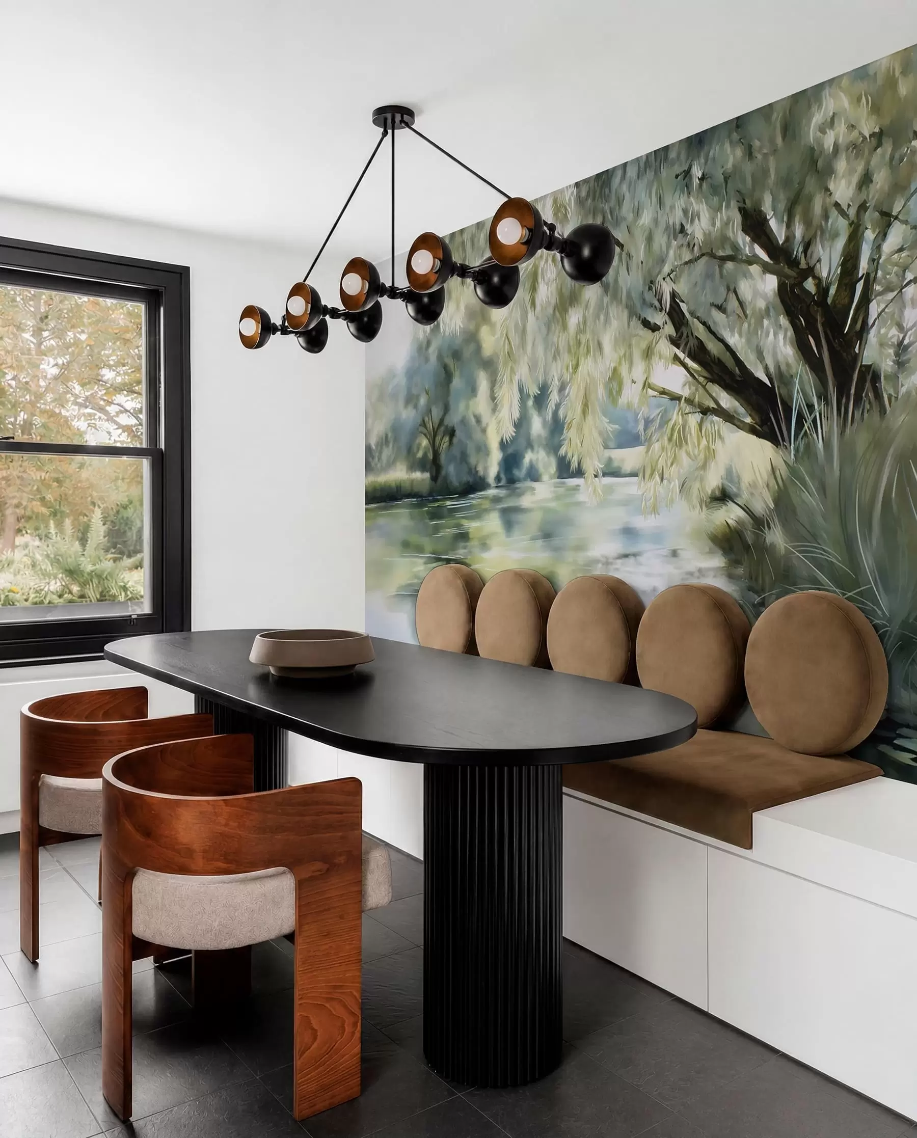 peintures murales arbre de style aquarelle au-dessus du lac w04501