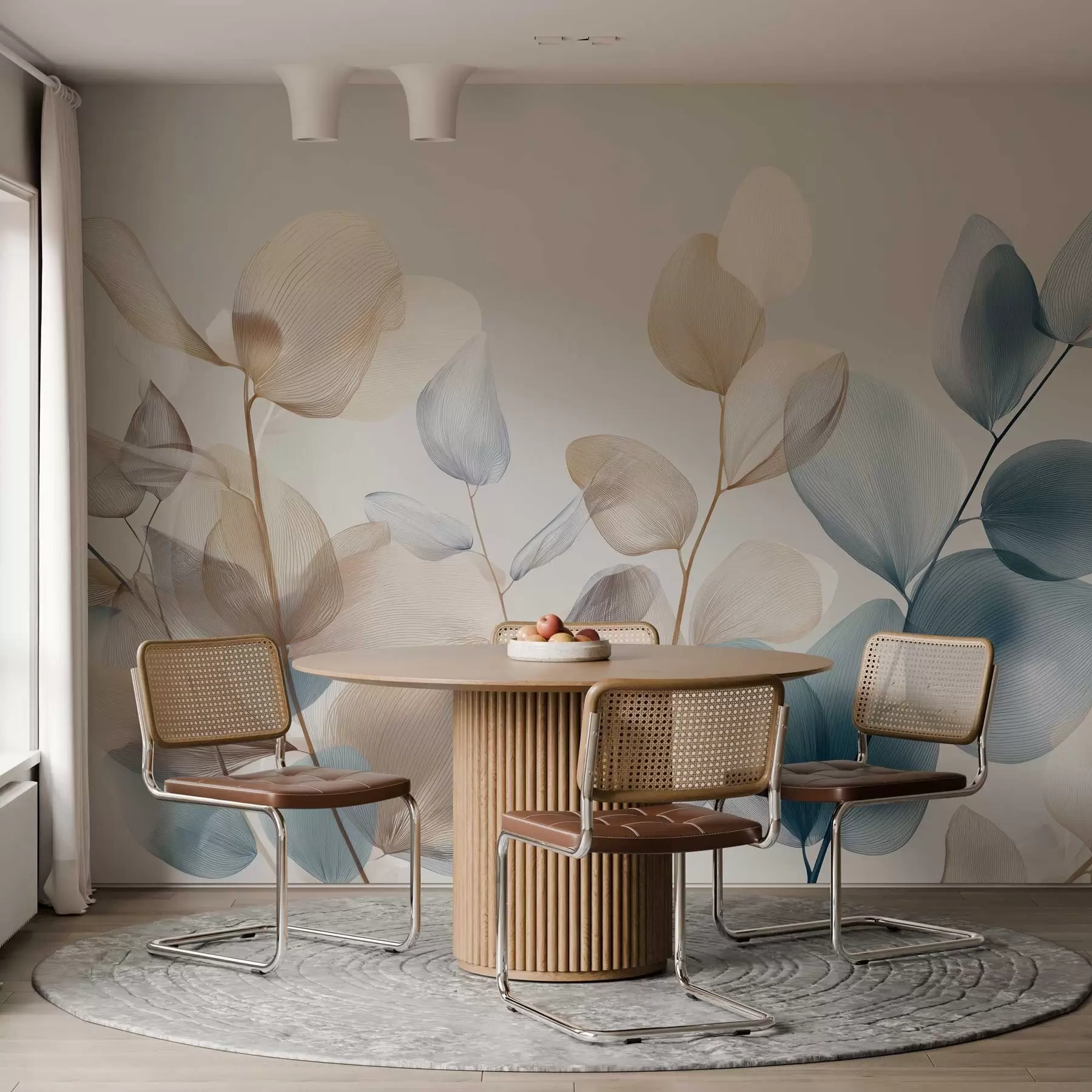 peintures murales feuilles d'eucalyptus élégantes avec nervures w04503