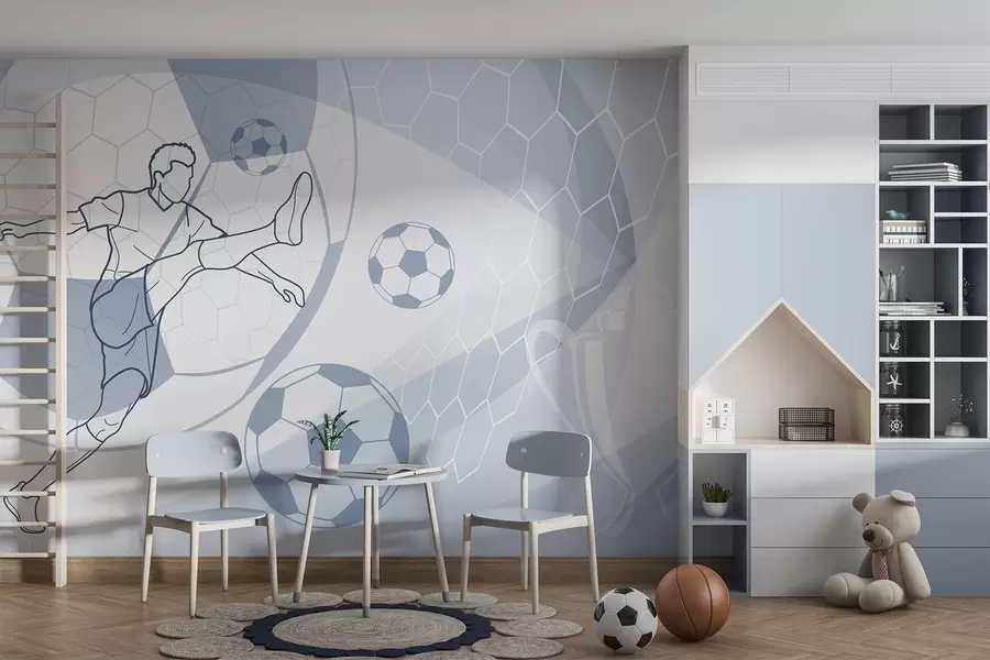 murales Jugador de fútbol y balones w04601