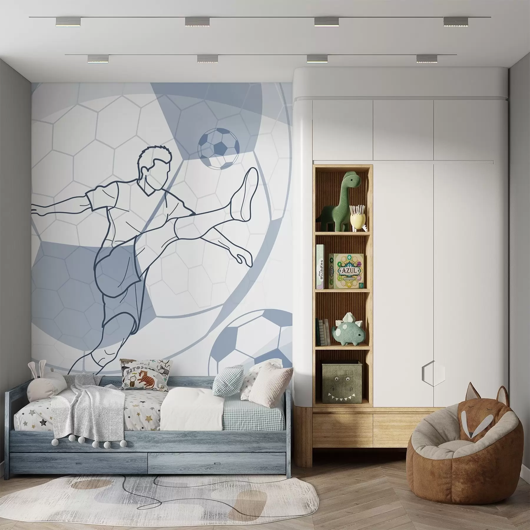 Wall Mural Photo Wallpaper Blue Football Line Drawing w04601