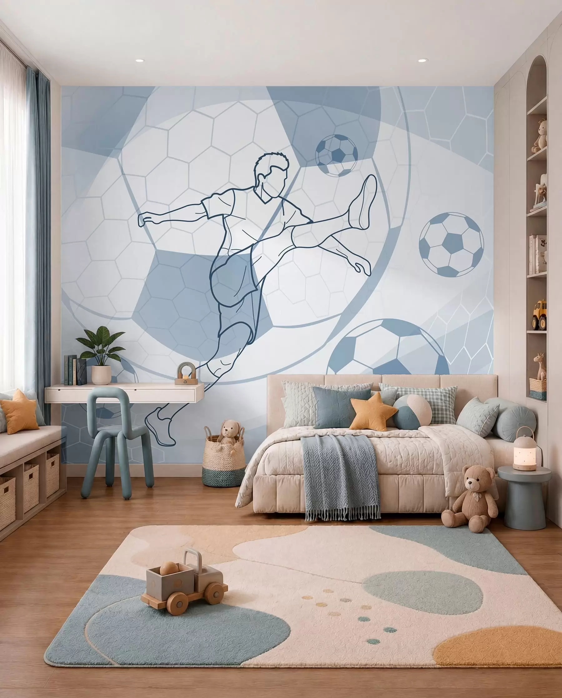 wall murals Blue Football Line Drawing w04601