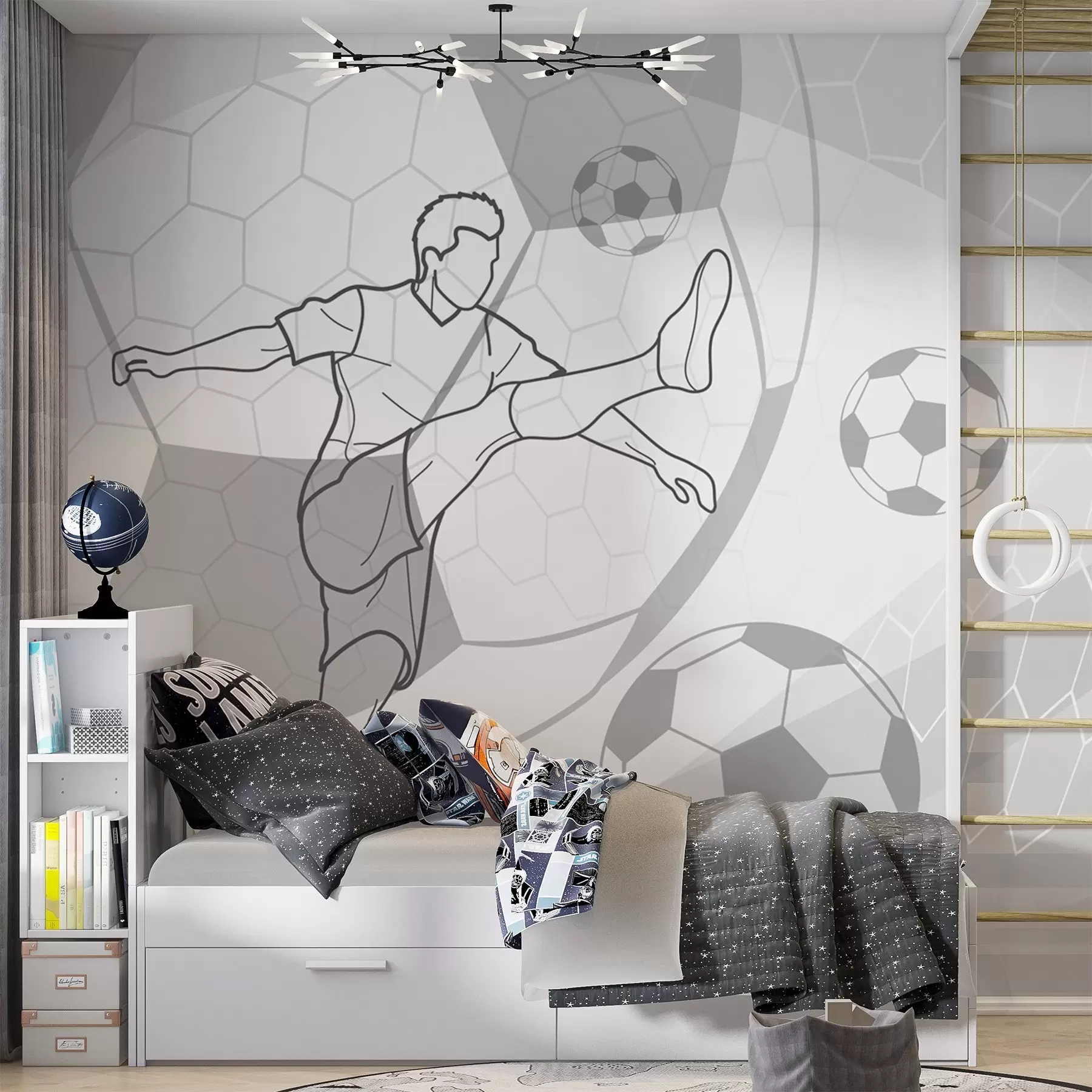 murales Jugador de fútbol y balones w04601v1