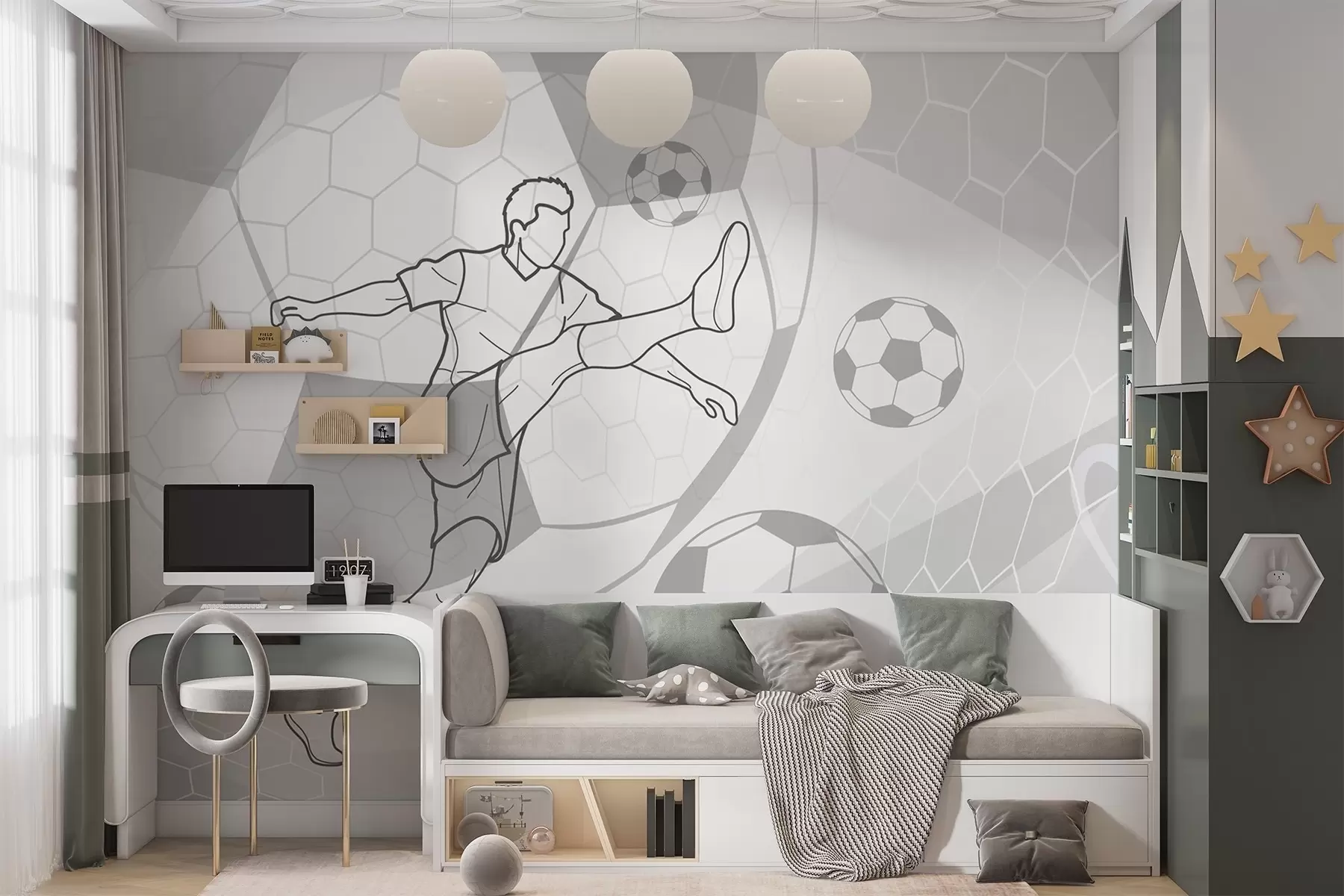peintures murales Joueur de football et ballons w04601v1