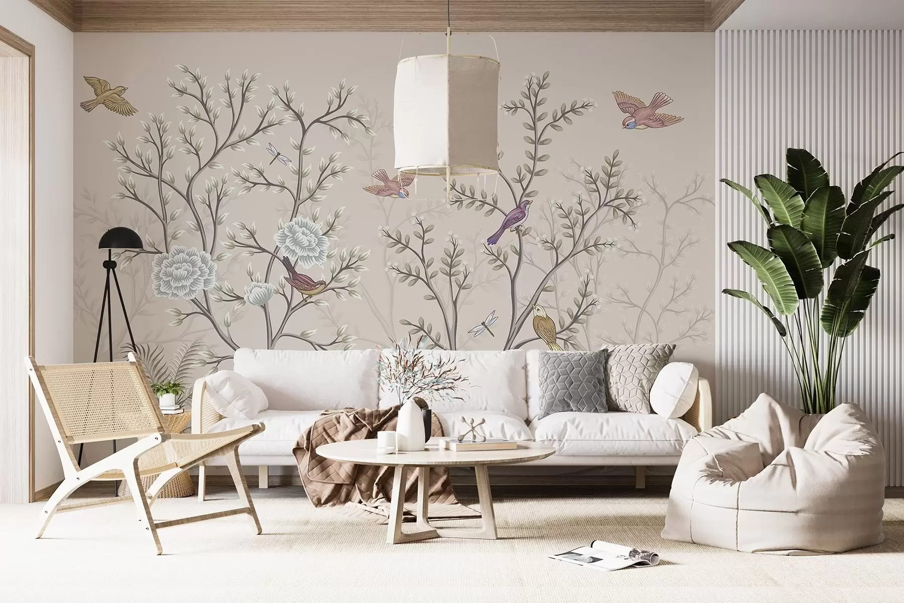 peintures murales Arbres avec oiseaux et fleurs w04605