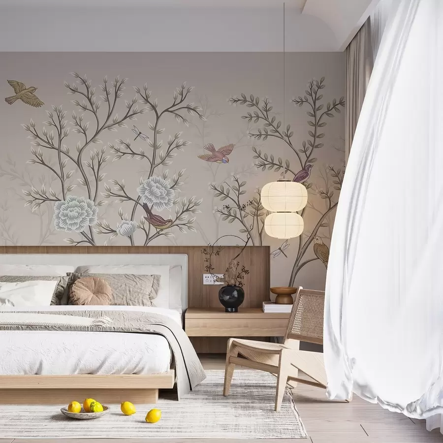 murales Árboles con pájaros y flores w04605