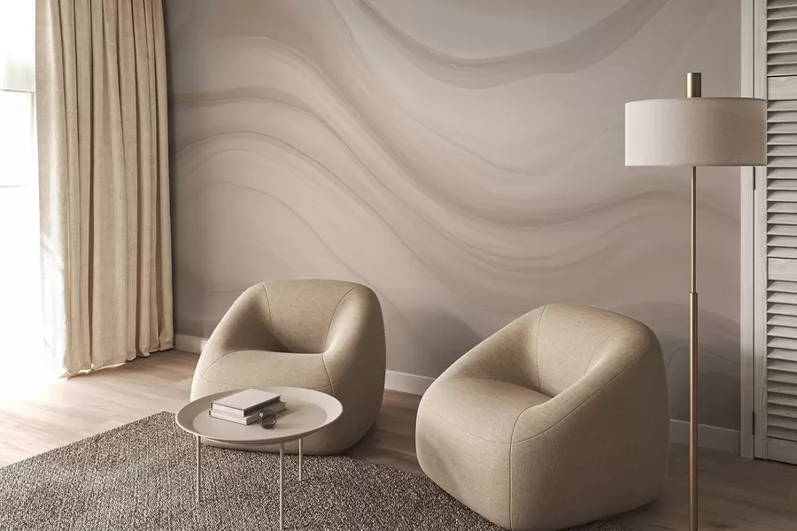 murais de parede Abstração em bege claro com ondas suaves w04257