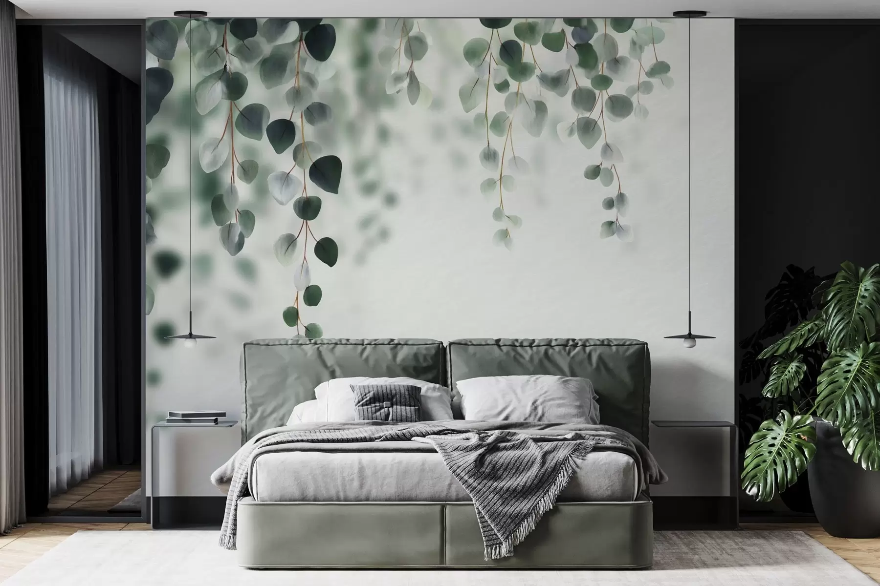 Wall Mural Photo Wallpaper Falling eucalyptus on a light background w04393