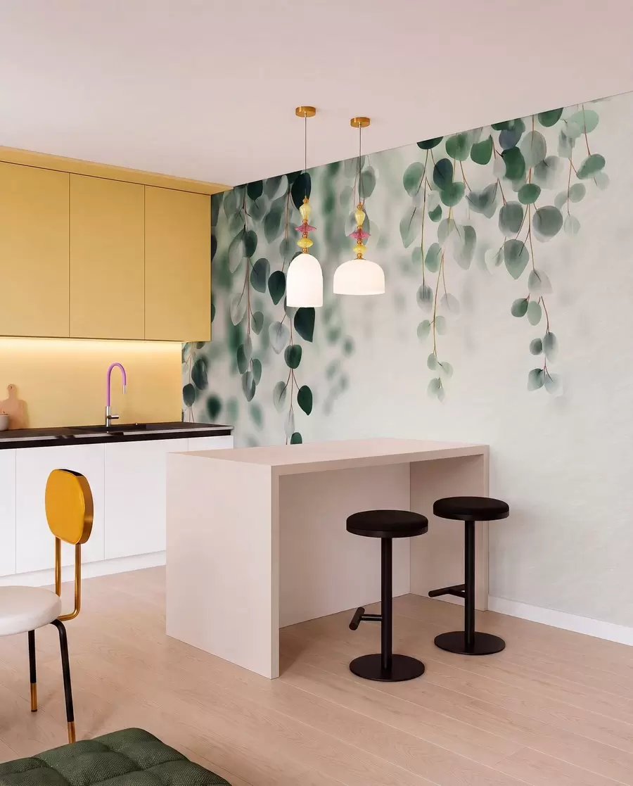peintures murales Eucalyptus tombant sur un fond clair w04393