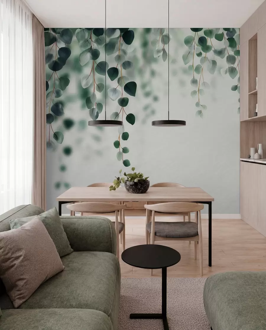 peintures murales Eucalyptus tombant sur un fond clair w04393