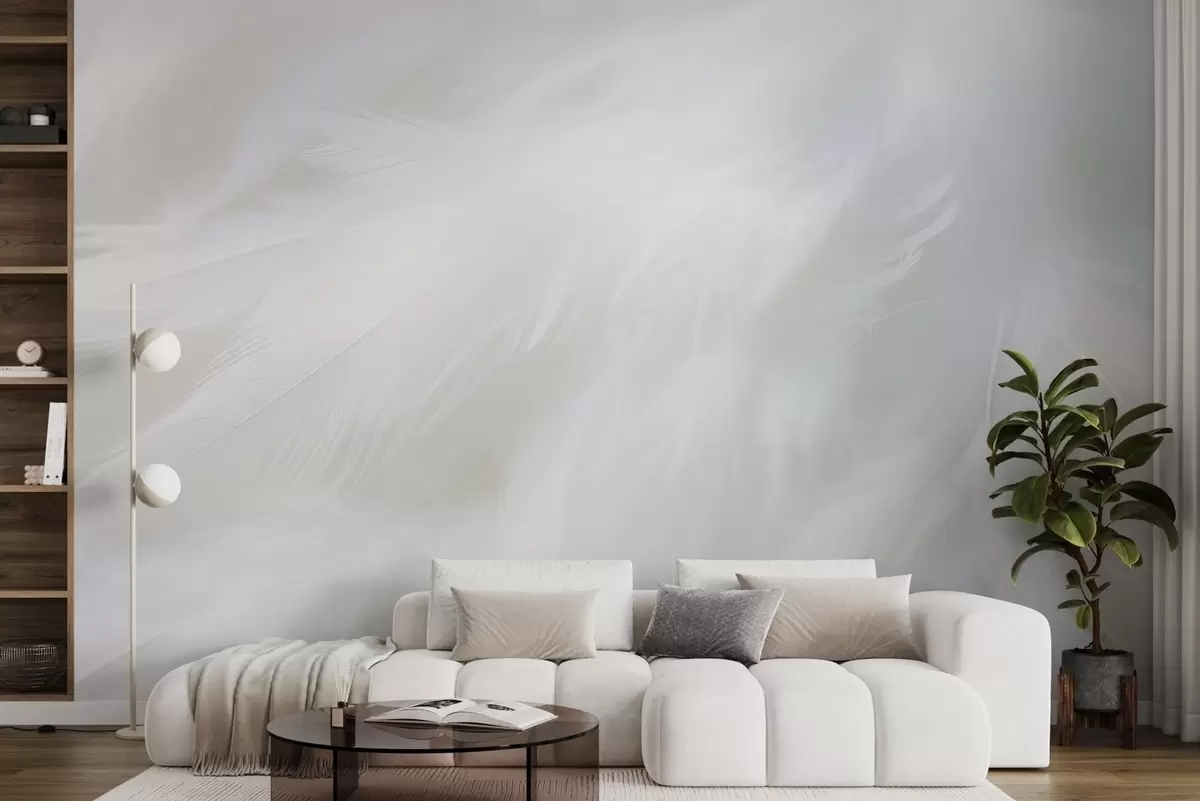 murales Plumas blancas y suaves, textura ligera w04442
