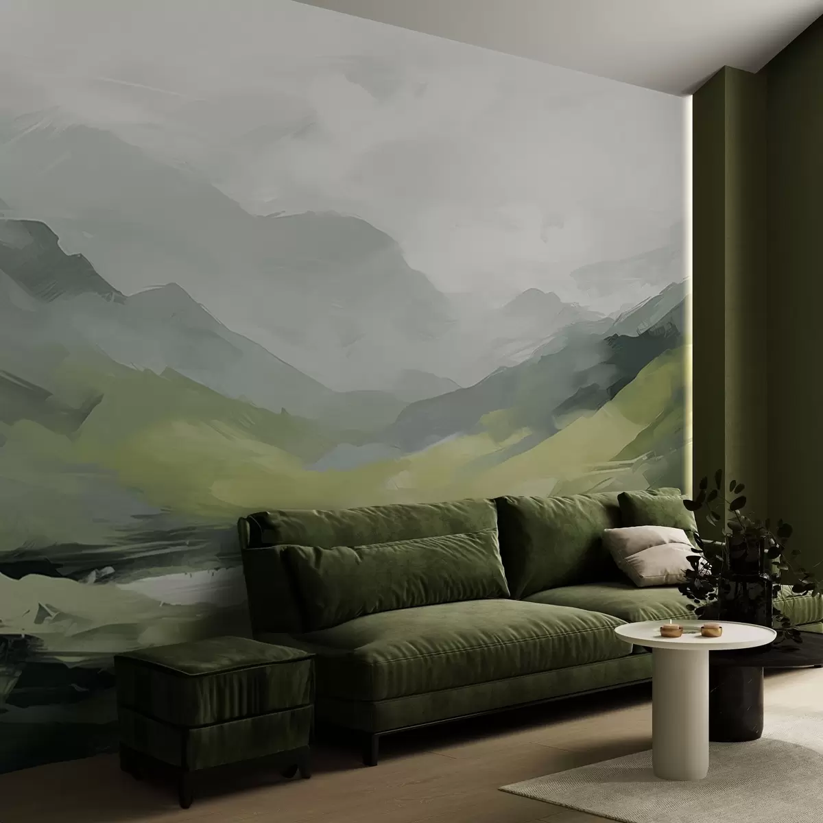 Wall Mural Photo Wallpaper Abstract mountain landscape in shades of green w04447