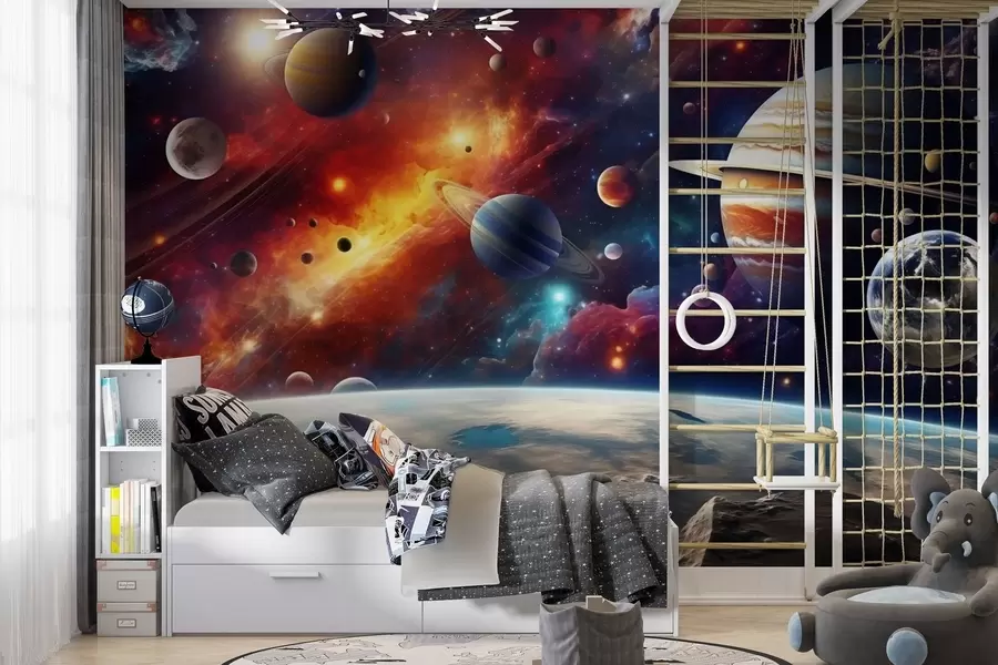 Wall Mural Photo Wallpaper Colorful cosmos with planets and nebulae w04576