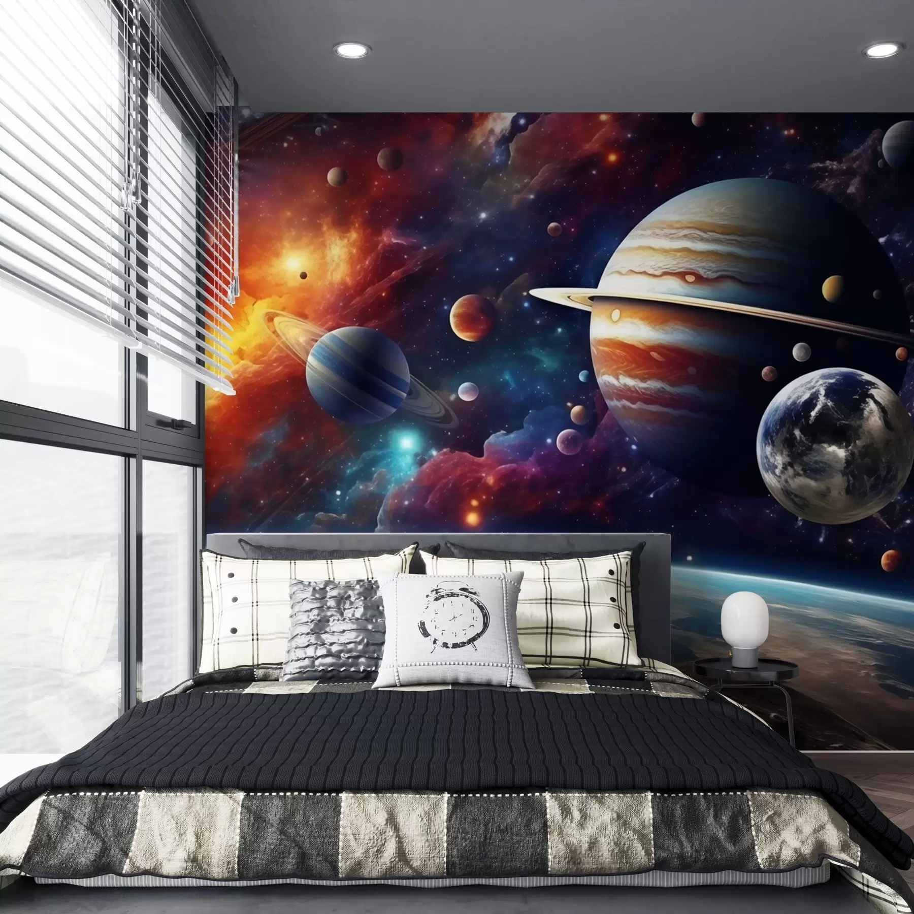 murales Cosmos colorido con planetas y nebulosas w04576
