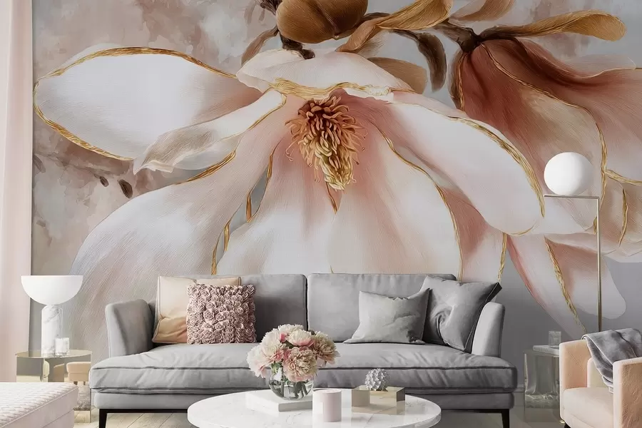peintures murales Magnolia en fleurs aux tons pastel w09387