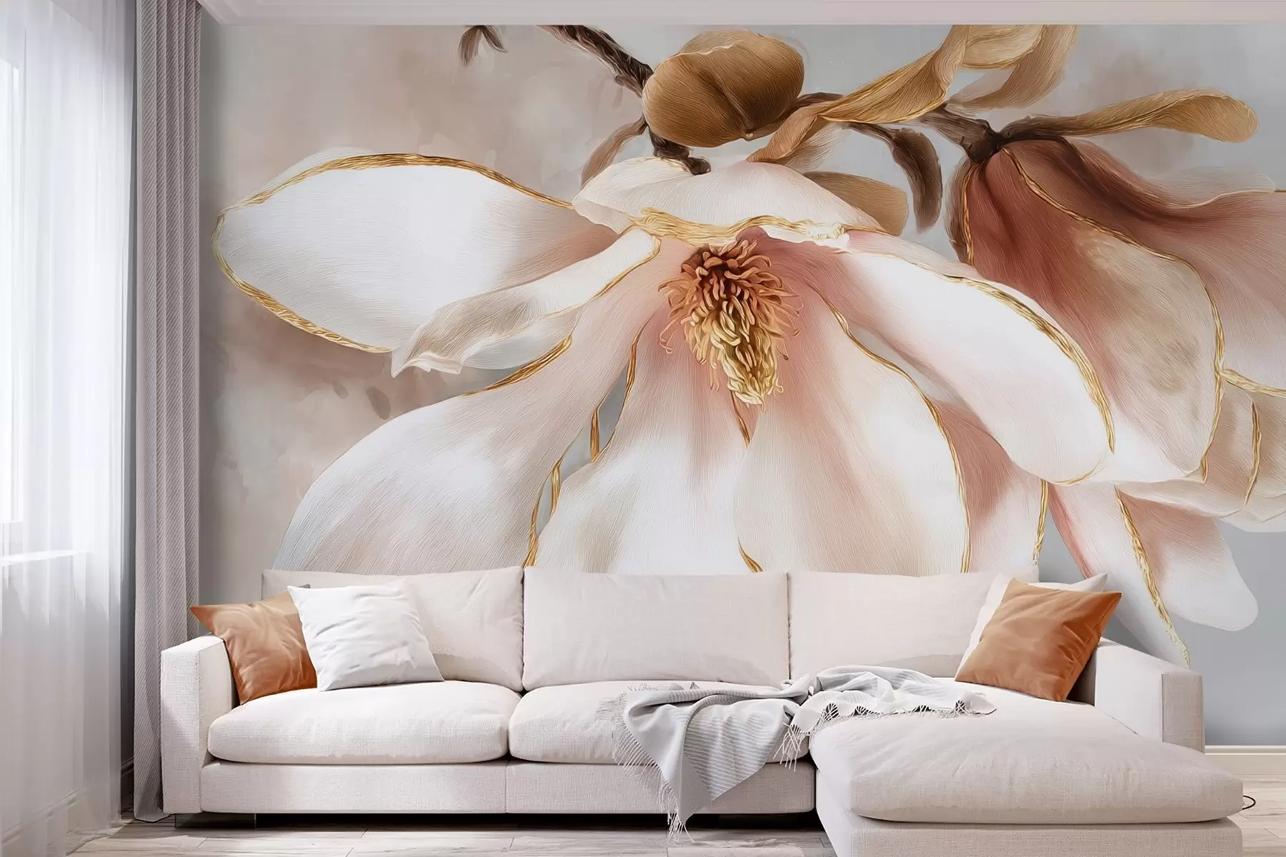 murales Magnolia en flor en tonos pastel w09387