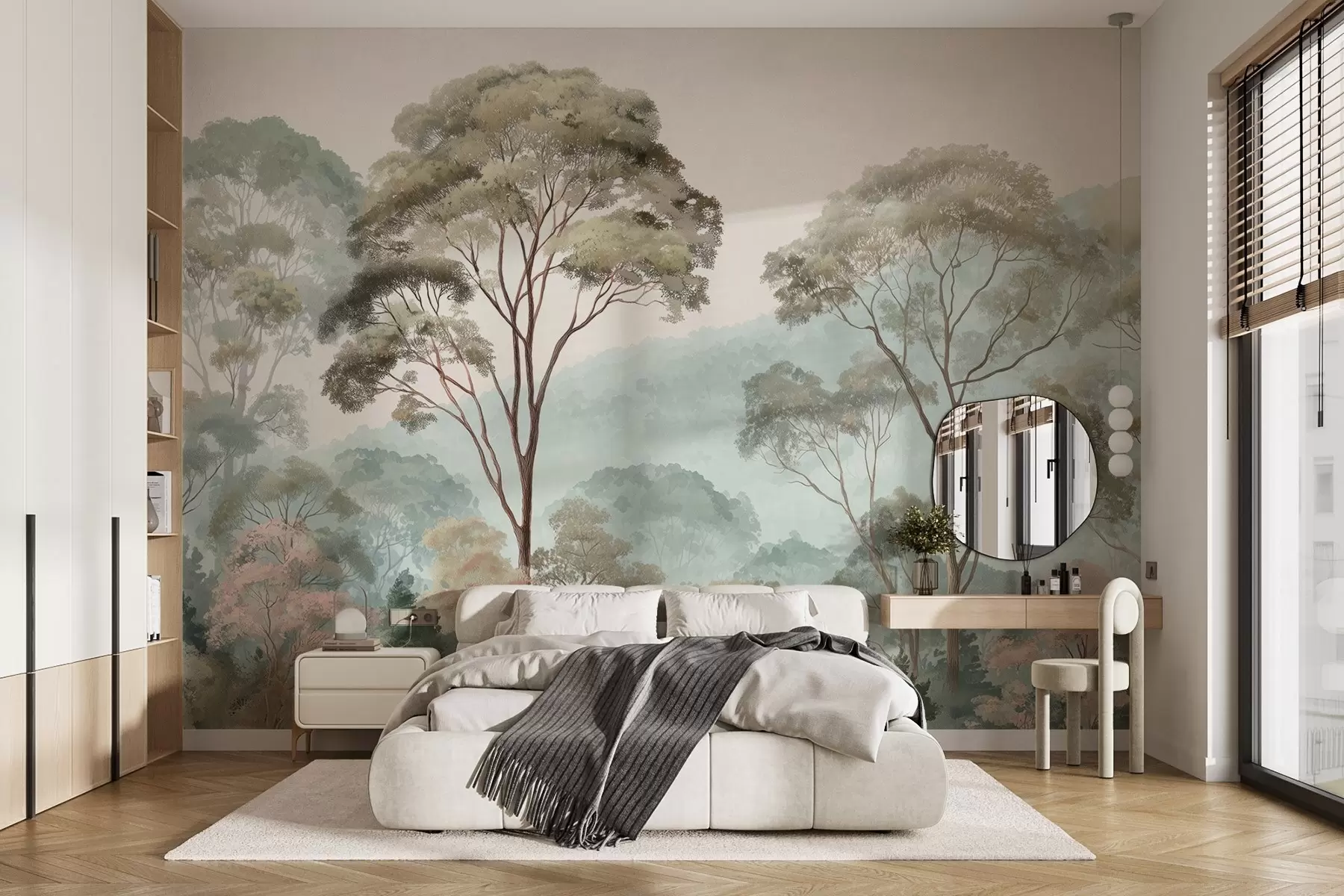 Wall Mural Photo Wallpaper Misty morning in the forest in watercolor style w09405