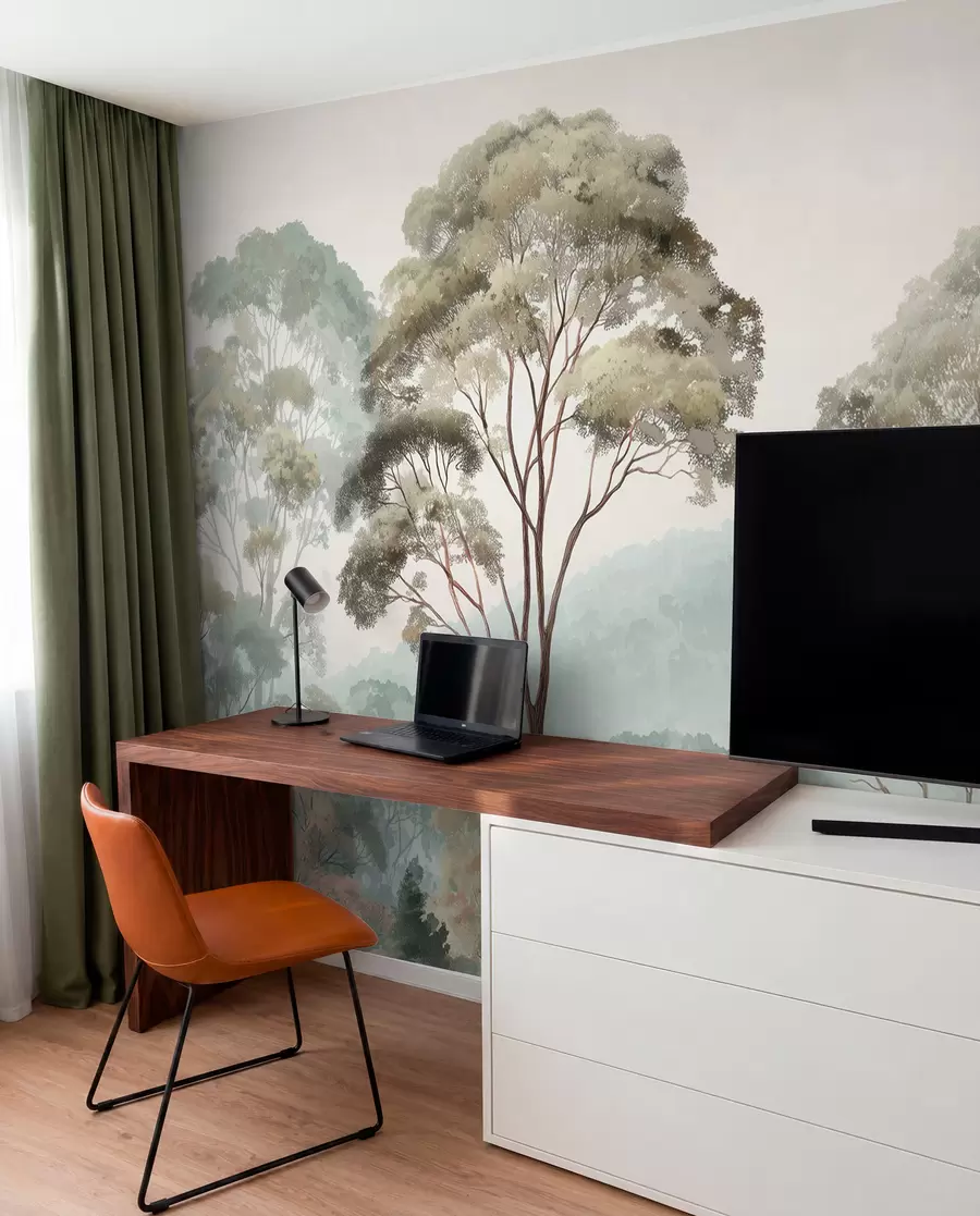 wall murals Misty morning in the forest in watercolor style w09405