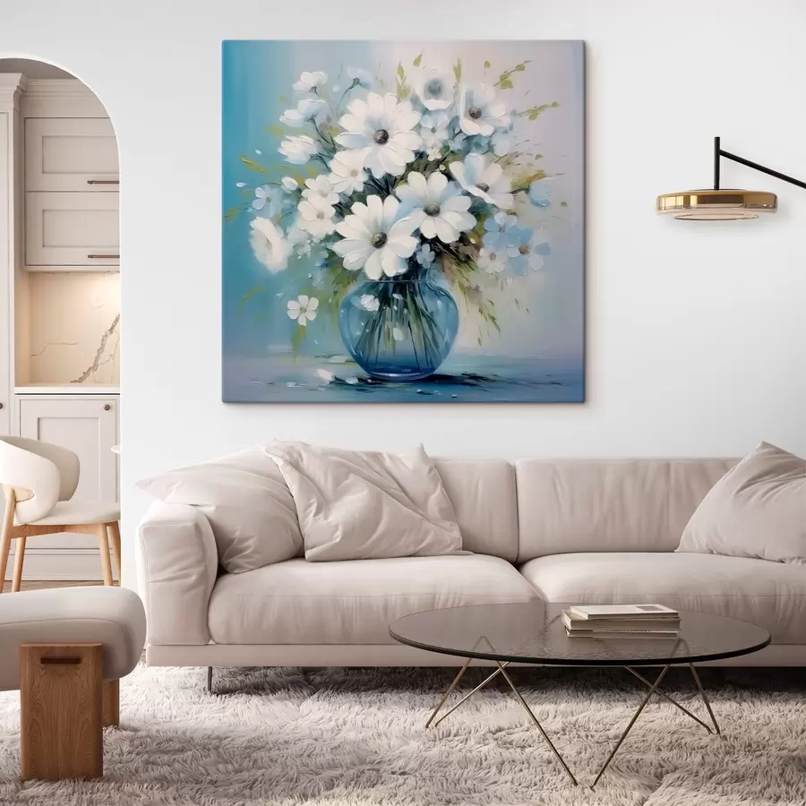 wall murals Bouquet of daisies in a blue vase s45959