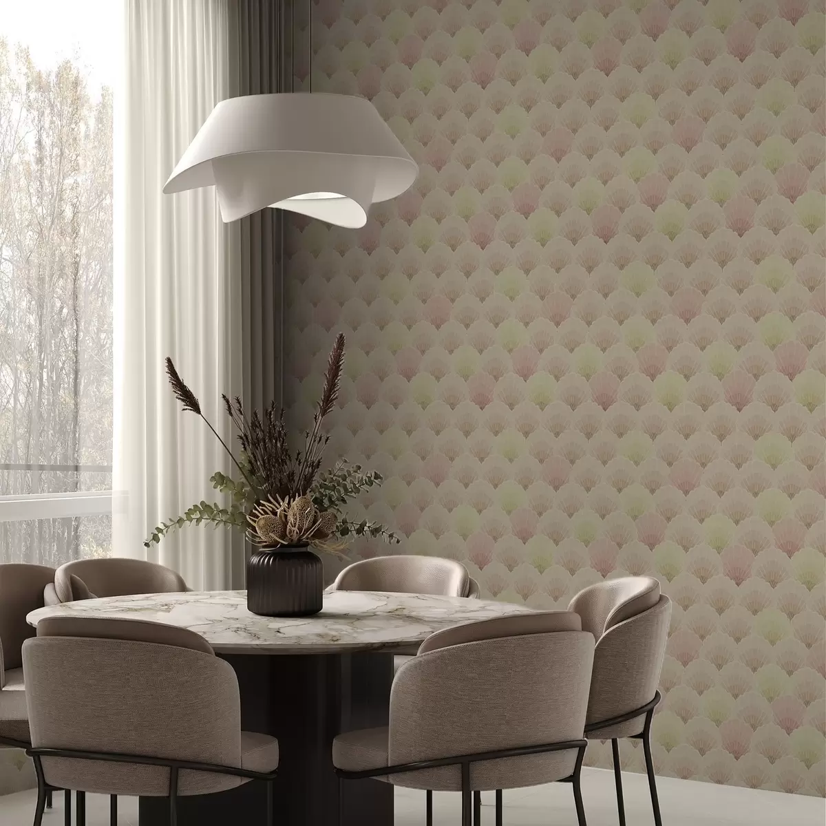 Wallpaper Art Deco shells in pastels — rhythmic pattern a00493