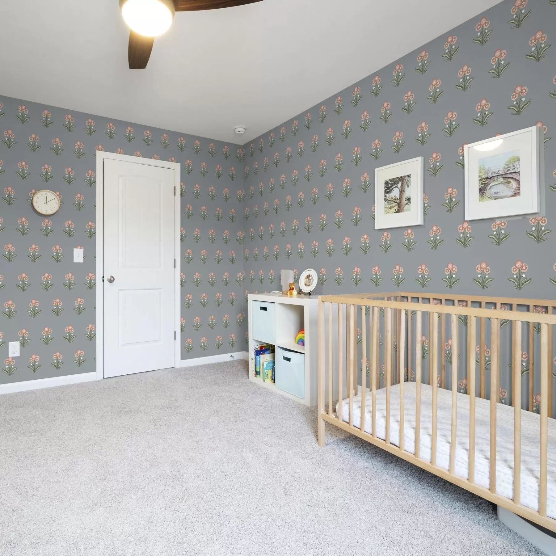 Wall Mural Photo Wallpaper Stylized flowers on a gray-blue background, warm palette a00494