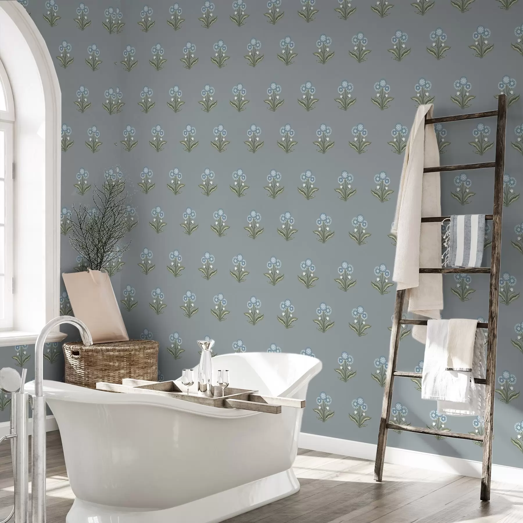 Wall Mural Photo Wallpaper Stylized flowers on a gray-blue background, cool palette a00494v1