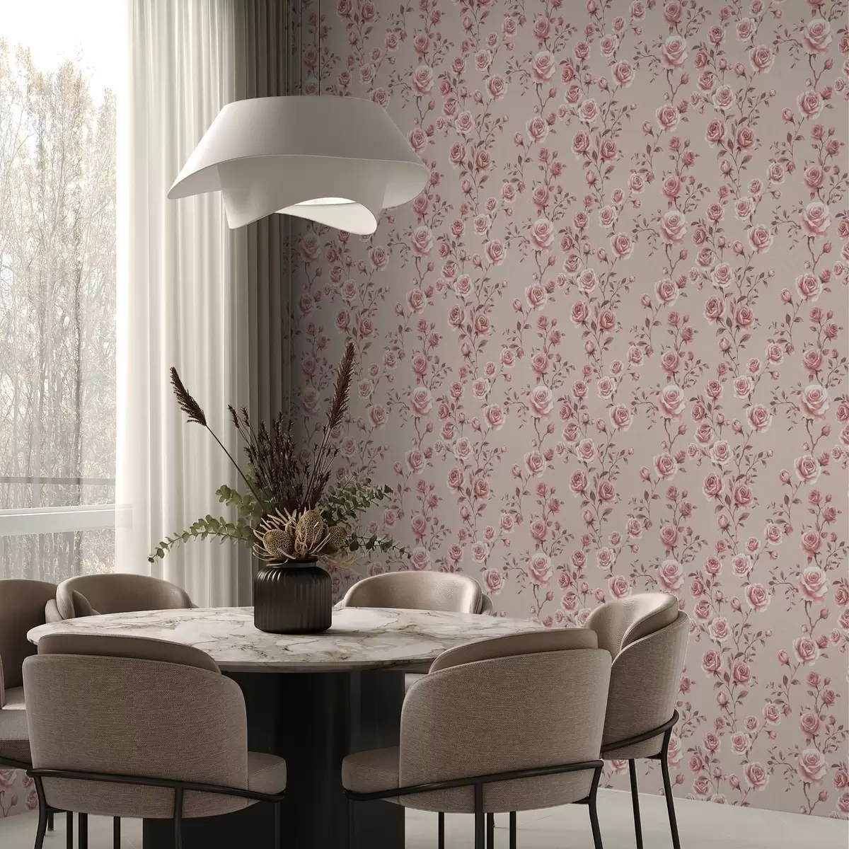 Papel pintado Rosas en polvo sobre fondo beige — estampado vintage a00497